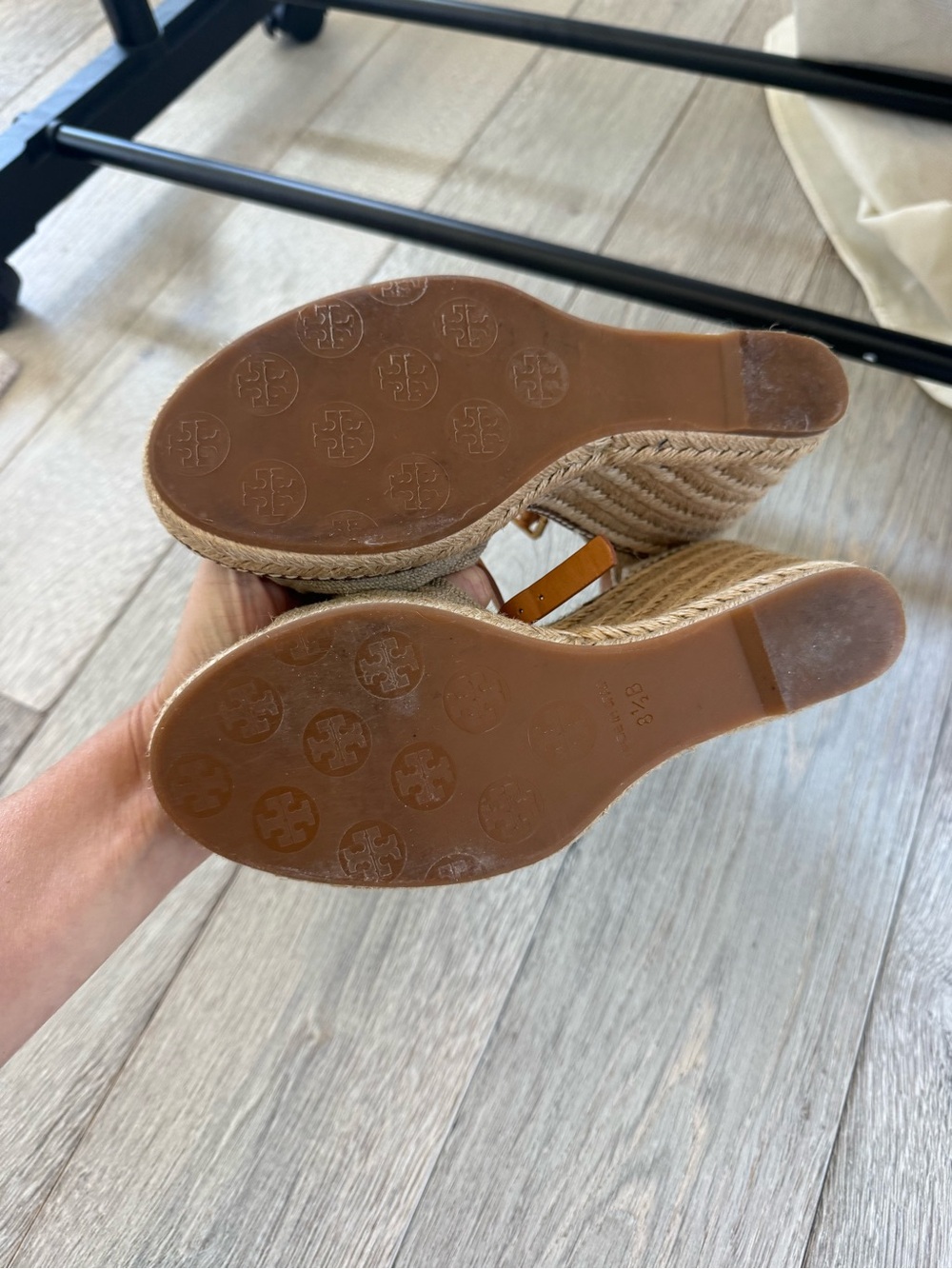 Tory Burch Beige Knotted Espadrille Wedge Sandals with Tan Ankle Strap - Picture 3 of 3